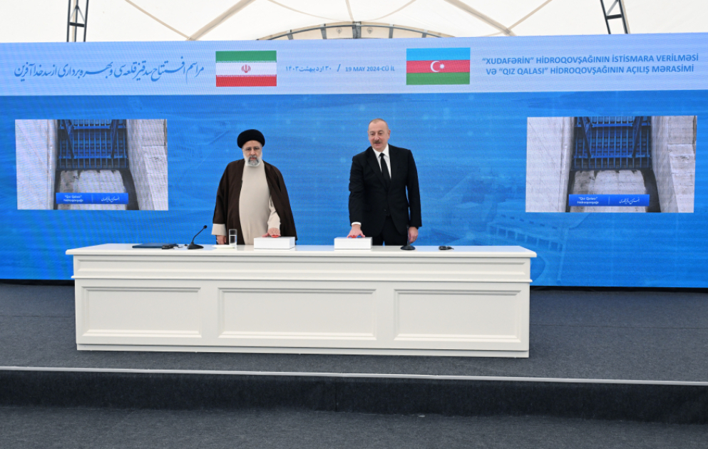 Ceremony to commission "Khudafarin" hydroelectric complex and inaugurate "Giz Galasi" hydroelectric complex was held with participation of Azerbaijani and Iranian Presidents VIDEO