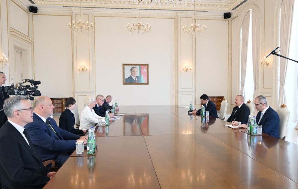 President Ilham Aliyev received delegation led by Speaker of Latvian Saeima VIDEO