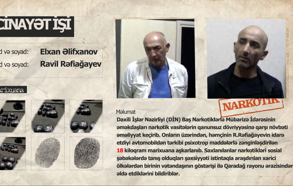 Bakıda saxlanılan iki narkokuryerdən 18 kiloqram marixuana aşkarlanıb VİDEO