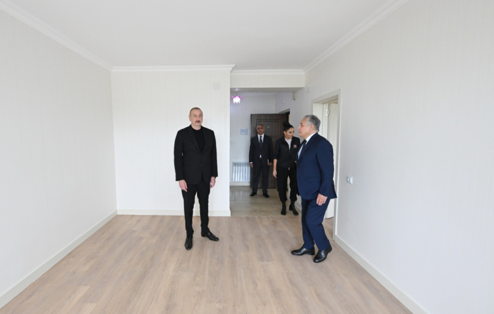 President Ilham Aliyev and First Lady Mehriban Aliyeva viewed conditions of 15 multi-apartment buildings in Khojaly city following repair and reconstruction VIDEO