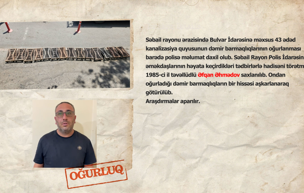 Bakıda 43 kanalizasiya quyusunun dəmir barmaqlıqları oğurlanıb VİDEO