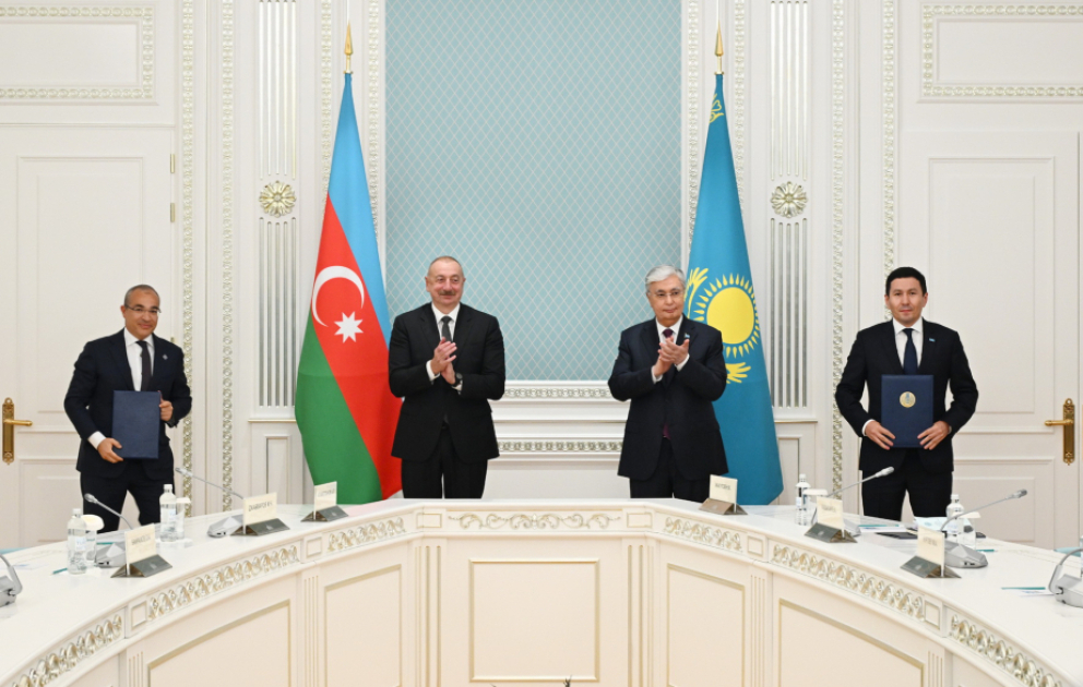 Astanada Azərbaycan ilə Qazaxıstan arasında imzalanmış Səhmdarlar Müqaviləsinin mübadiləsi mərasimi olub VİDEO