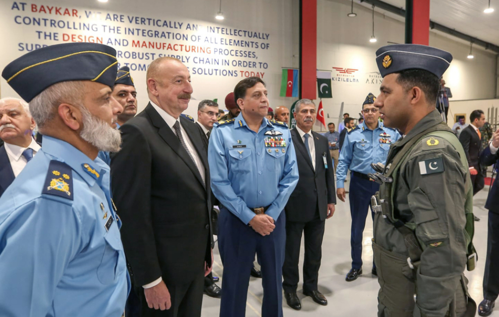 President Ilham Aliyev viewed military exhibition in the "National Aerospace Science and Technology Park" located at the Pakistan Air Force Base Nur Khan VIDEO