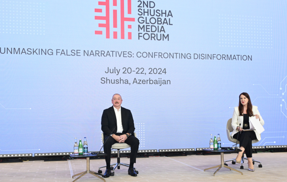 Prezident İlham Əliyev Qlobal Media Forumunda Paşinyanın Britaniyada onunla görüşdən imtina etməsi barədə danışıb VİDEO