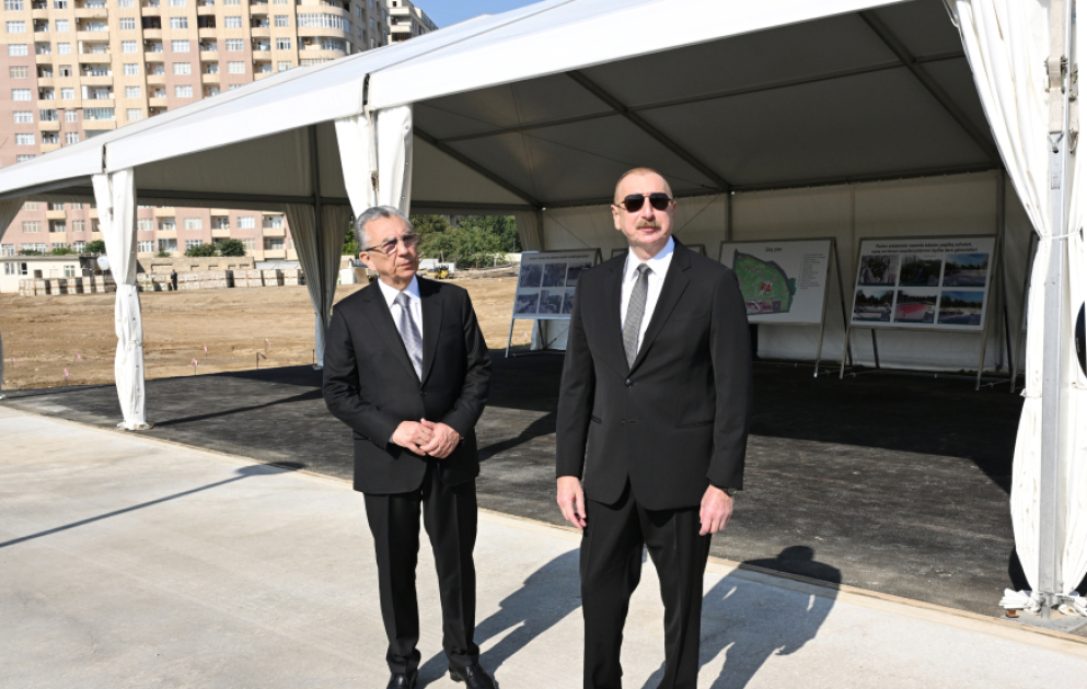 President Ilham Aliyev inspected construction progress of new park near “Ganjlik” metro station in Baku VIDEO