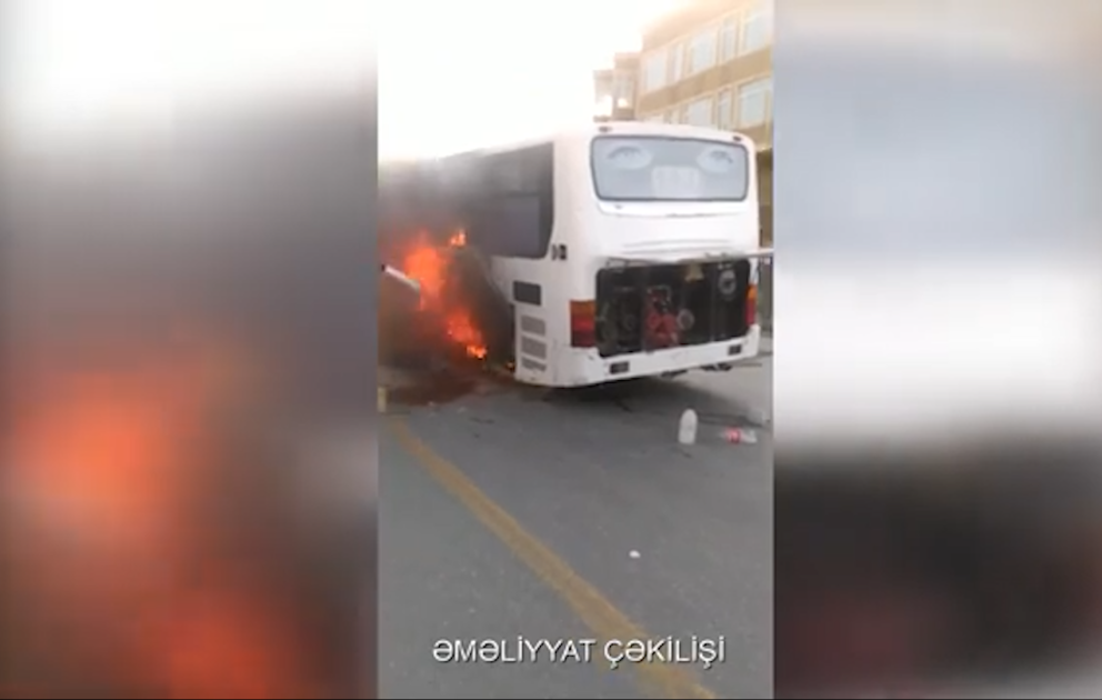 FHN: Sərnişin avtobusundakı yanğın söndürülüb VİDEO