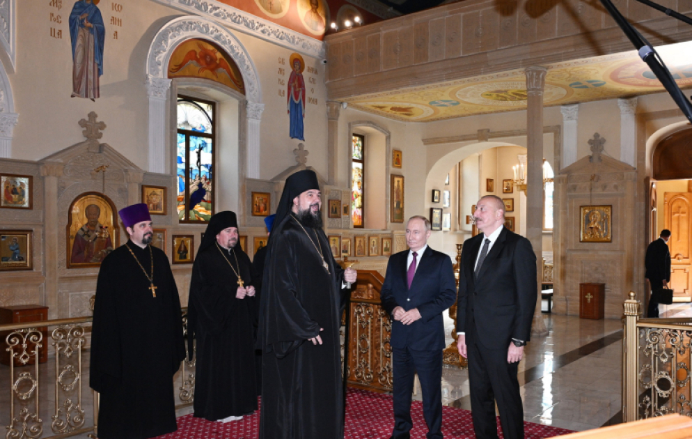 Azerbaijani and Russian Presidents visited Holy Myrrhbearers Cathedral VIDEO