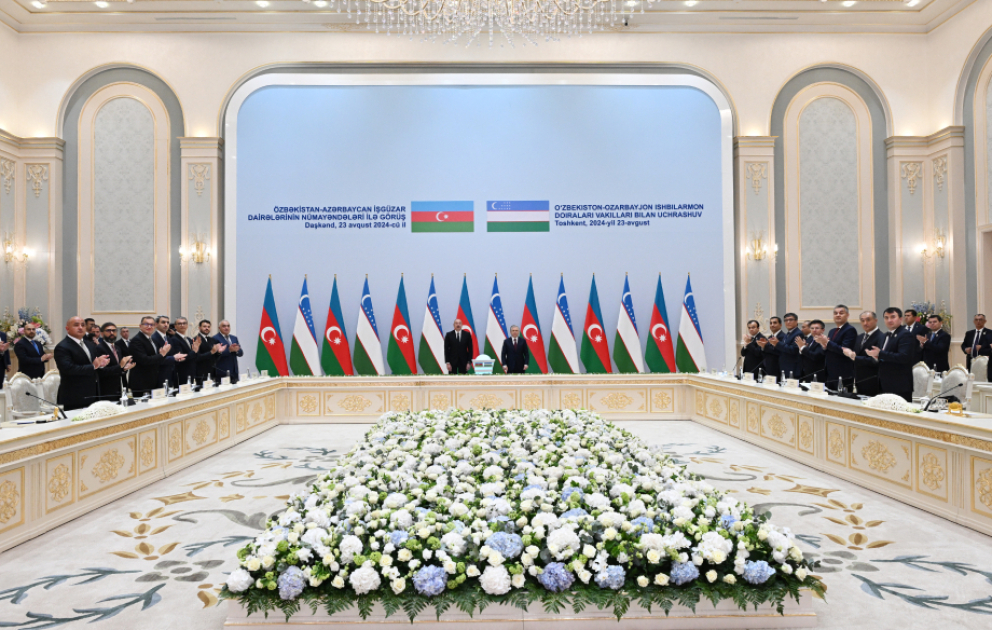 Presidents of Azerbaijan and Uzbekistan held meeting in Tashkent with representatives from business communities VIDEO