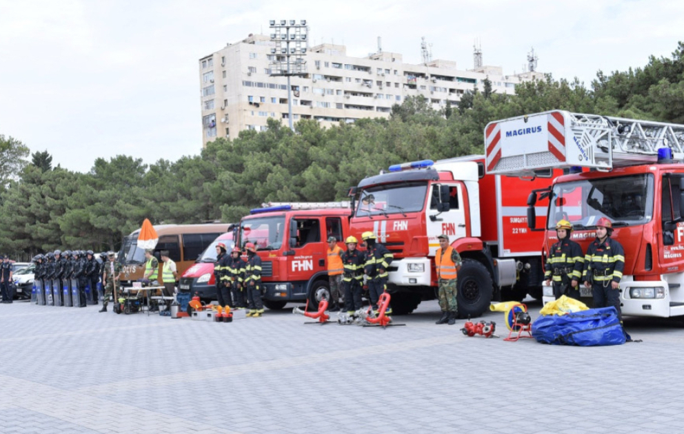 FHN-in Sumqayıt Regional Mərkəzi nümunəvi mülki müdafiə məşqi təşkil edib VİDEO