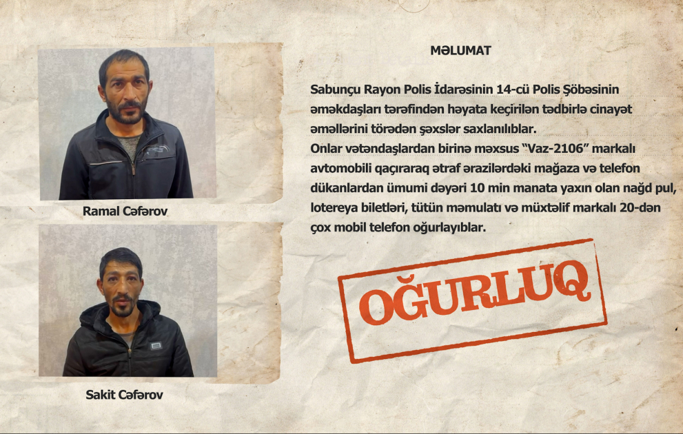 Bakıda qaçırdıqları avtomobillə oğurluqlara gedən iki qardaş saxlanılıb VİDEO
