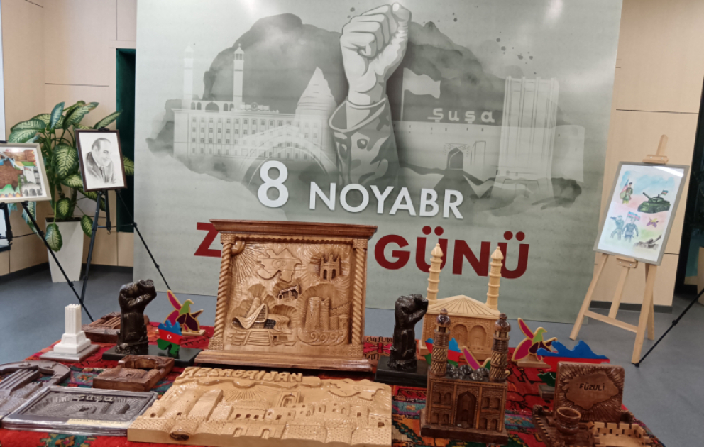Füzulidə Zəfər Gününə həsr edilən rəsm sərgisi açılıb VİDEO