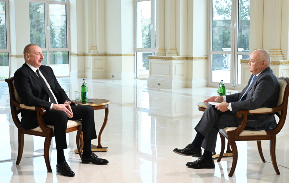 President Ilham Aliyev was interviewed by Dmitry Kiselev, Director General of “Rossiya Segodnya” International News Agency VIDEO