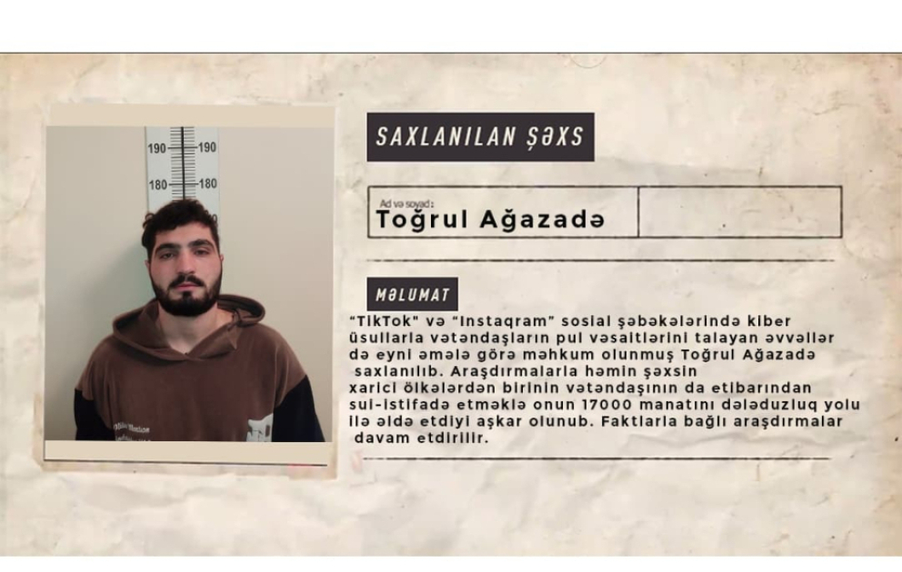Naxçıvanda polis sosial şəbəkələr vasitəsilə dələduzluq edən şəxsi saxlayıb VİDEO