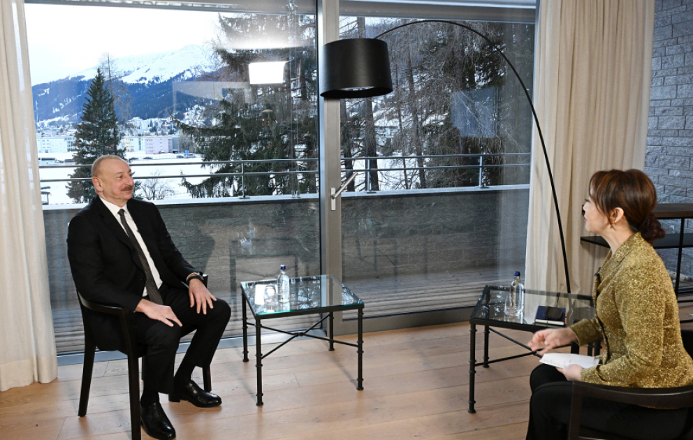 President Ilham Aliyev was interviewed by China's CGTN news channel in Davos VIDEO