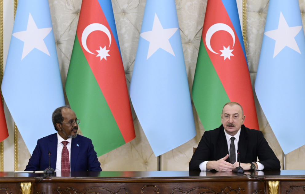 Presidents of Azerbaijan and Somalia made press statements VIDEO