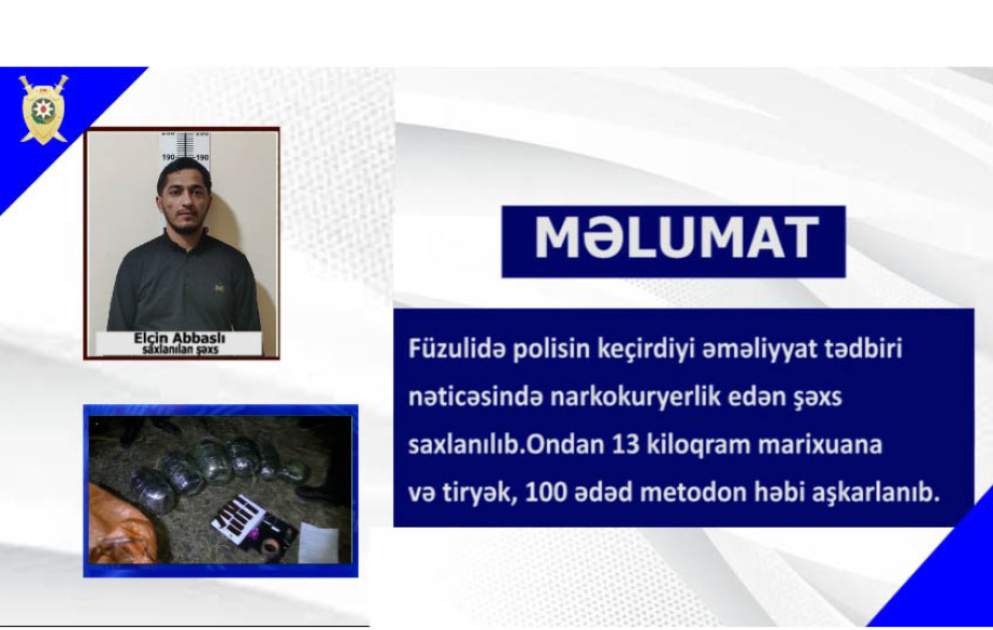 Füzulidə narkokuryerlik edən șəxs saxlanılıb VİDEO