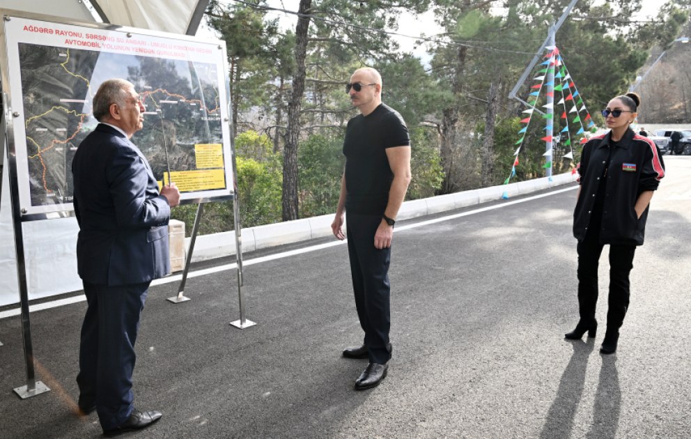 President Ilham Aliyev and First Lady Mehriban Aliyeva attended inauguration of highway from Sarsang Reservoir to Umudlu village in Aghdara VIDEO