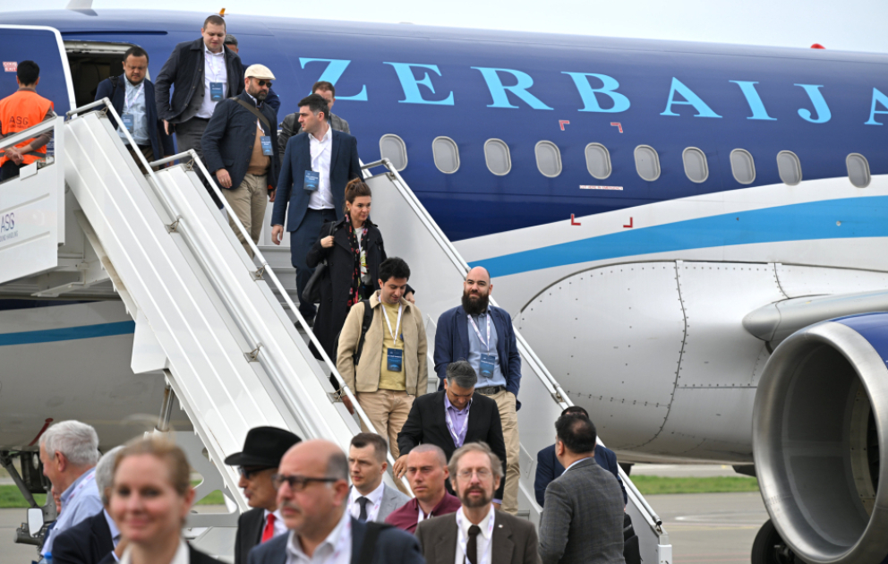 Participants of 7th ADA University Policy Forum arrive at Fuzuli International Airport VIDEO