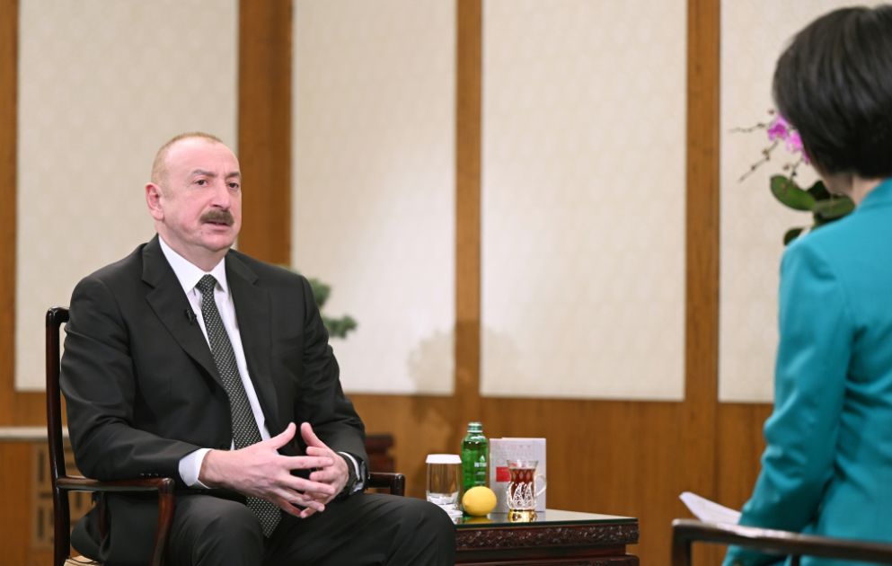 President Ilham Aliyev was interviewed by China's CGTN television channel in Beijing VIDEO