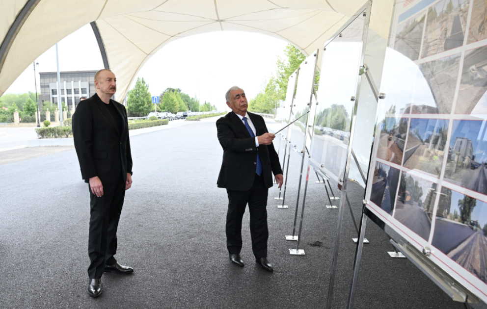 President Ilham Aliyev reviewed construction progress on Baku–Alat–Gazakh–State Border with Georgia highway section passing through Yevlakh city VIDEO