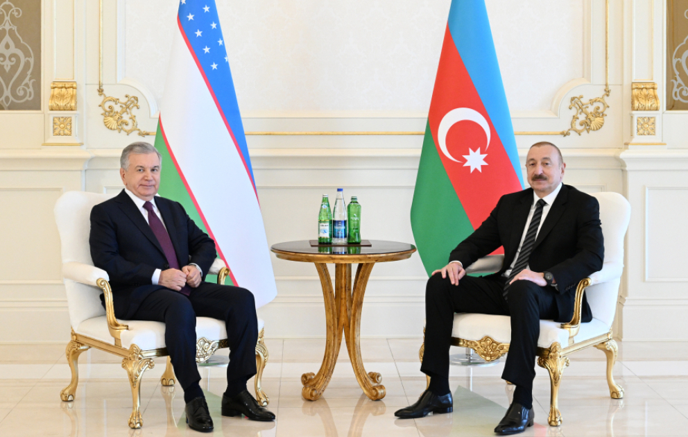 Präsident Ilham Aliyev und Präsident Shavkat Mirziyoyev treffen sich unter vier Augen VIDEO
