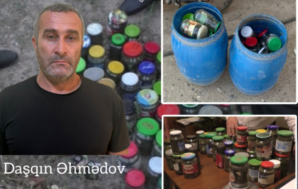 Şirvanda 3 kiloqram marixuananı şüşə qablarda gizlədən şəxs saxlanılıb VİDEO