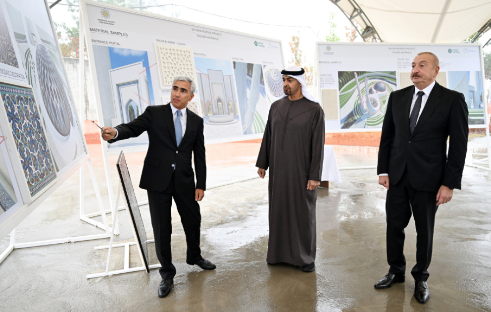 Presidents Ilham Aliyev and Sheikh Mohamed bin Zayed Al Nahyan reviewed construction progress at New Shusha Mosque VIDEO