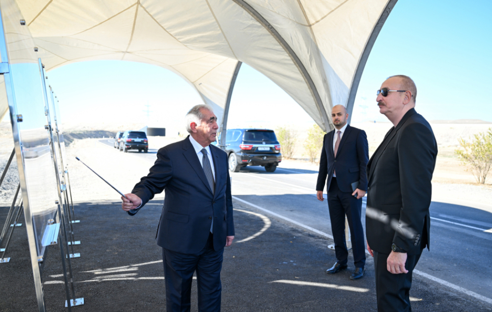 Prezident İlham Əliyev Cəbrayıl rayonunda “Şəfəq” Günəş Elektrik Stansiyasına gedən avtomobil yolunun açılışında iştirak edib