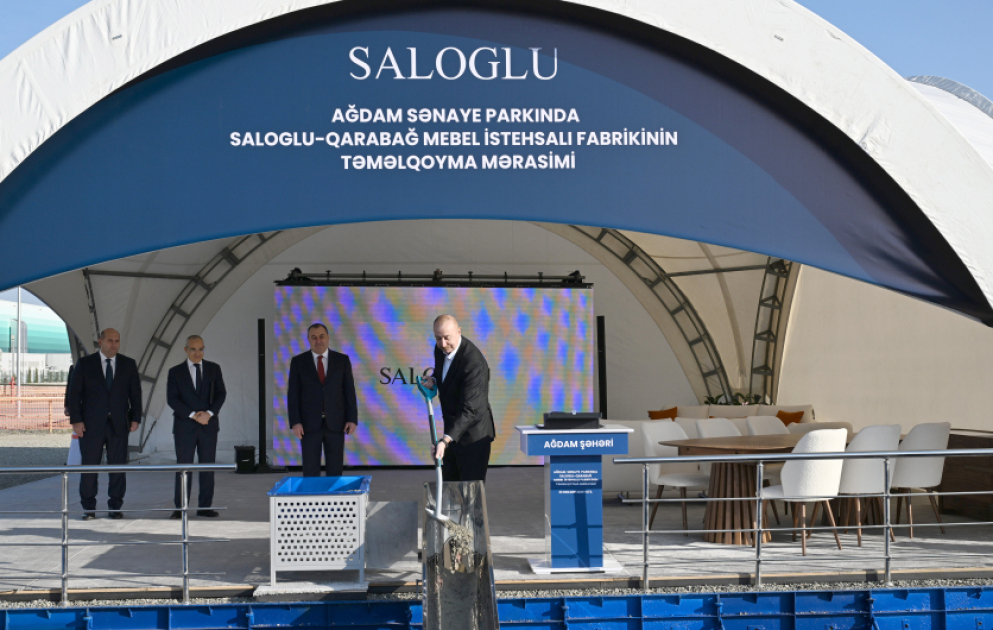 President Ilham Aliyev laid foundation stone for production facility of Saloglu Garabagh LLC in Aghdam Industrial Park VIDEO