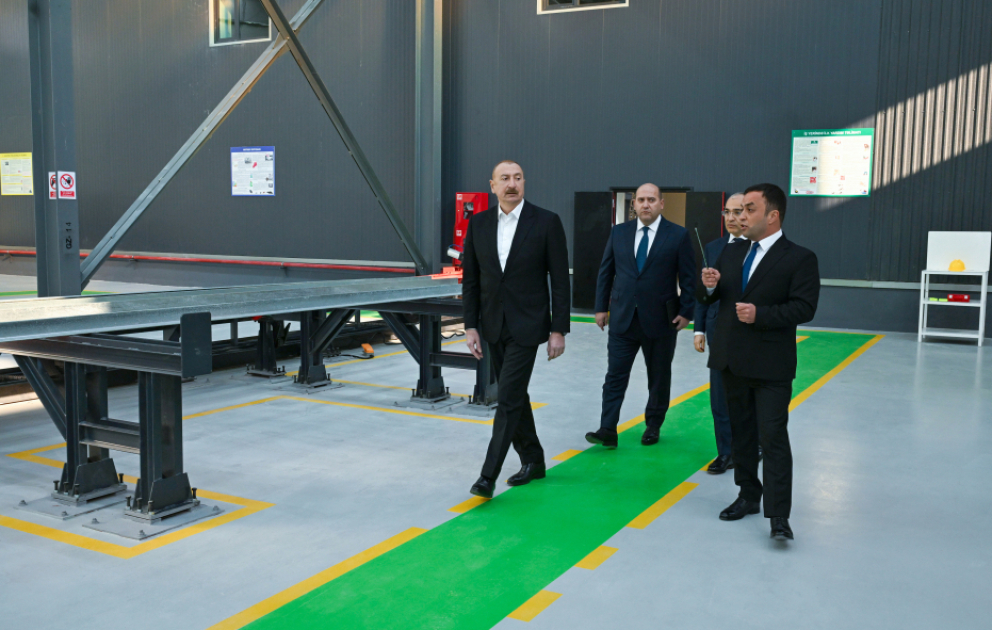 President Ilham Aliyev attended opening of metal electric pole production facility in Aghdam VIDEO