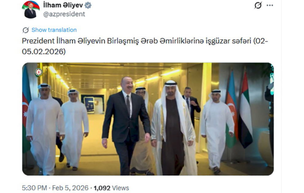 Prezidentin sosial media hesabında BƏƏ-yə işgüzar səfərlə bağlı videoçarx paylaşılıb VİDEO