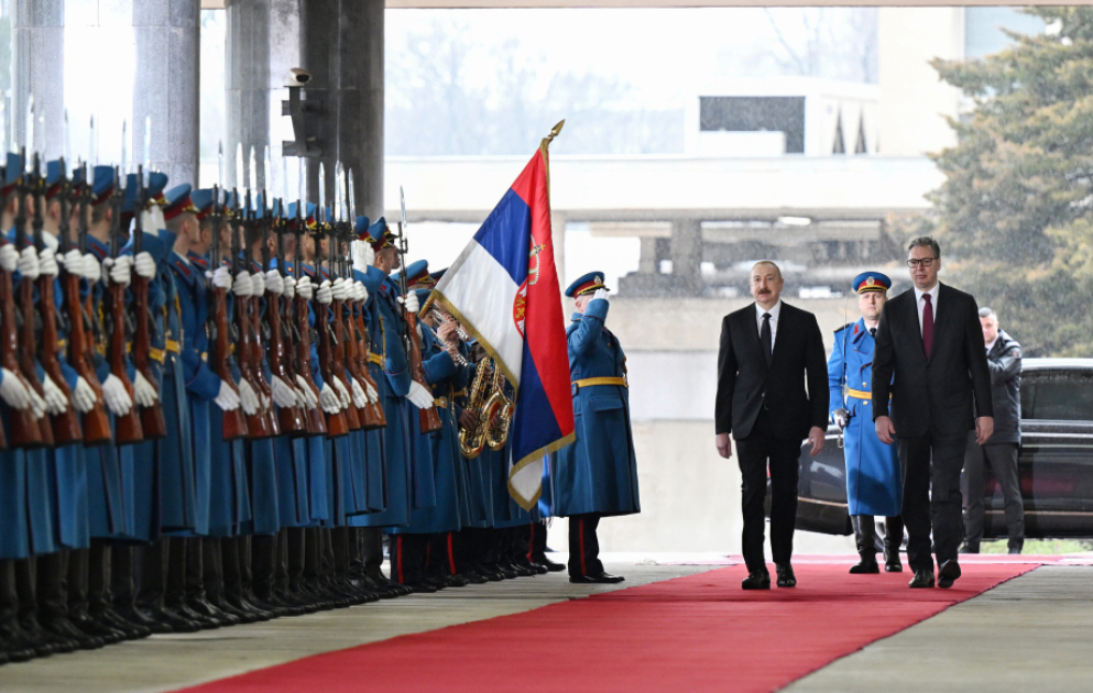Official welcome ceremony was held for President Ilham Aliyev in Belgrade VIDEO