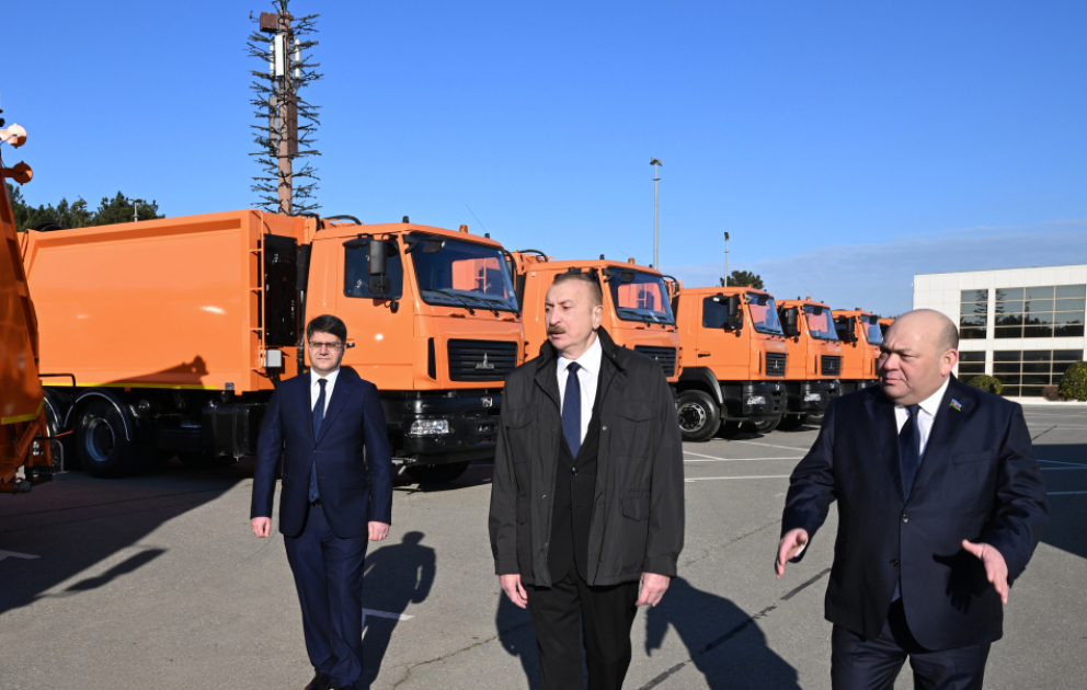 President Ilham Aliyev inspected household waste collection vehicles in Baku VIDEO