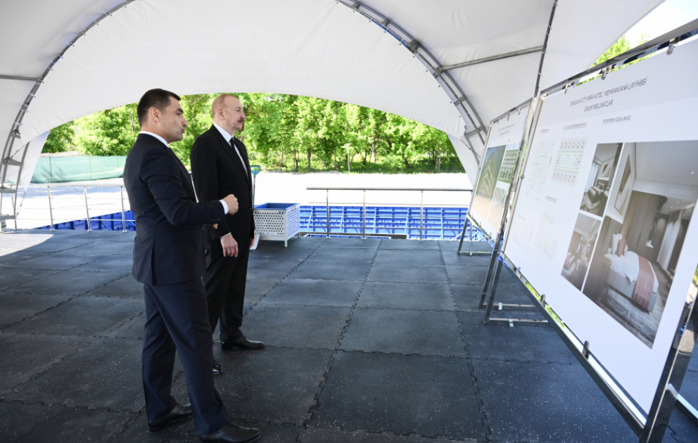 Prezident İlham Əliyev Zəngilan şəhərində “Zangilan City Park Hotel”in təməlini qoyub VİDEO