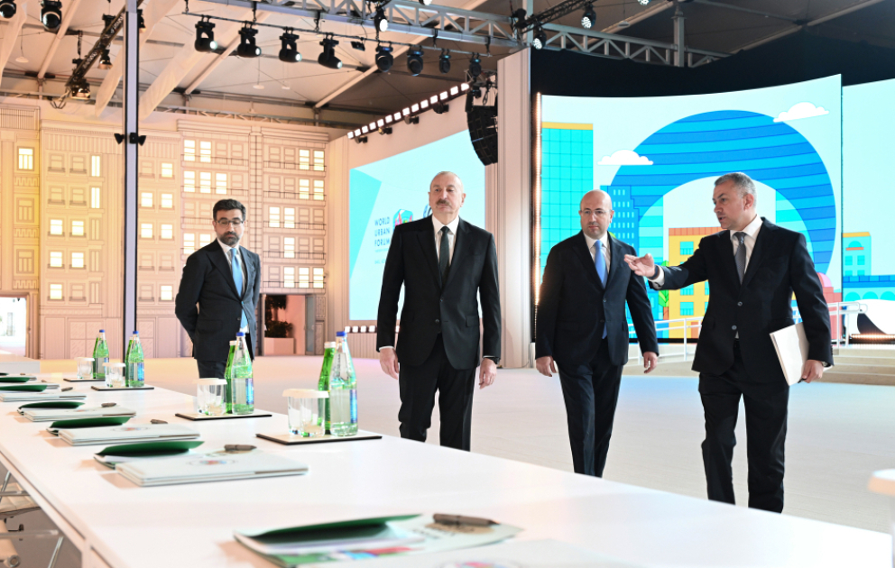 President Ilham Aliyev reviews preparations for WUF13 at Baku Olympic Stadium VIDEO