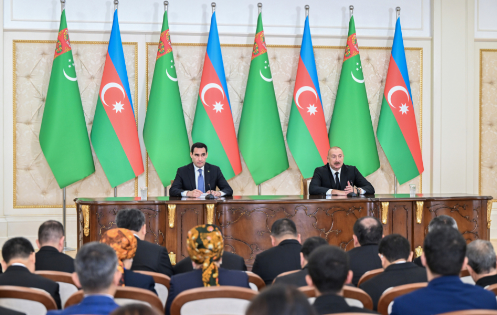 Azərbaycan və Türkmənistan prezidentləri mətbuata bəyanatlarla çıxış ediblər YENİLƏNİB VİDEO