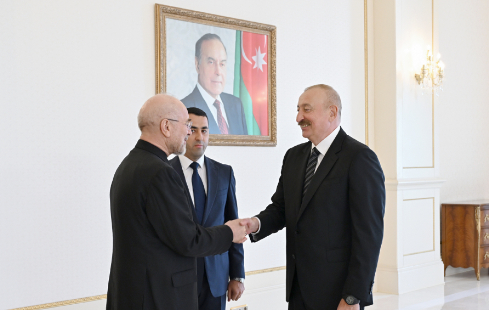 Prezident İlham Əliyev İran İslam Şurası Məclisinin sədrinin başçılıq etdiyi nümayəndə heyətini qəbul edib VİDEO