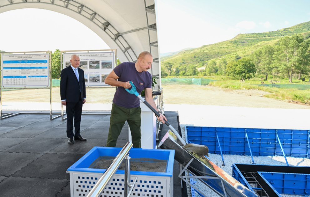 President Ilham Aliyev laid foundation stone for Hakarichay Reservoir in Lachin VIDEO