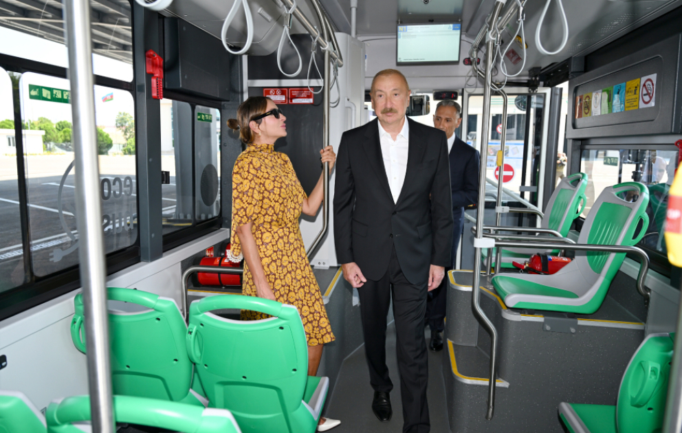President Ilham Aliyev viewed new electric buses and inspected reconstruction progress of railway infrastructure in Nakhchivan VIDEO